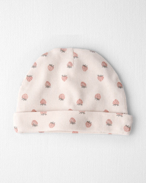 Baby Girl Organic Cotton Rib Cap in Strawberry