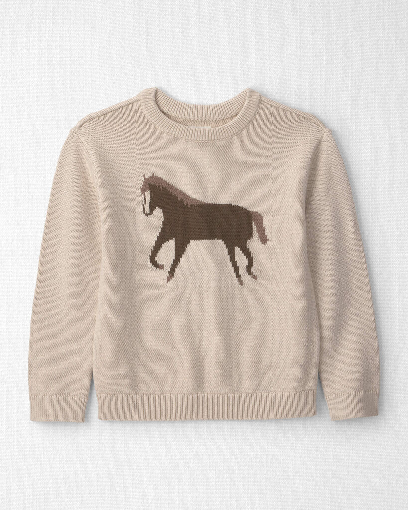 Little Planet Kids Organic Cotton Horse Sweater Knit Pullover 6 Cream