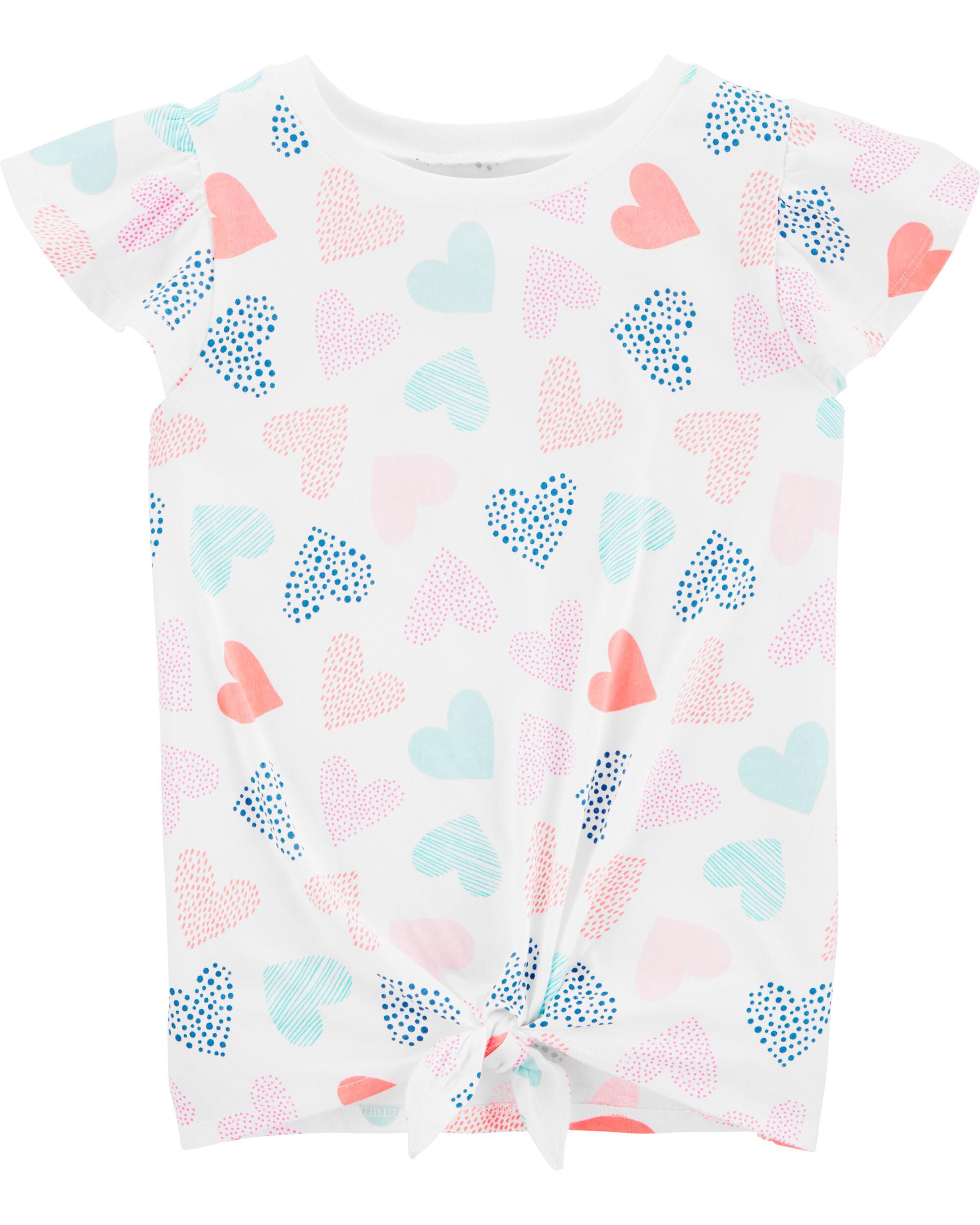 2-6T Girls Short Sleeve Rainbow Heart LGBT Shirts Casual Blouse Clothes with Flounces
