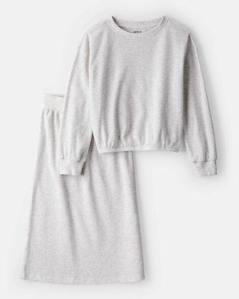 girls 2-piece long-sleeve top & skirt set - grey