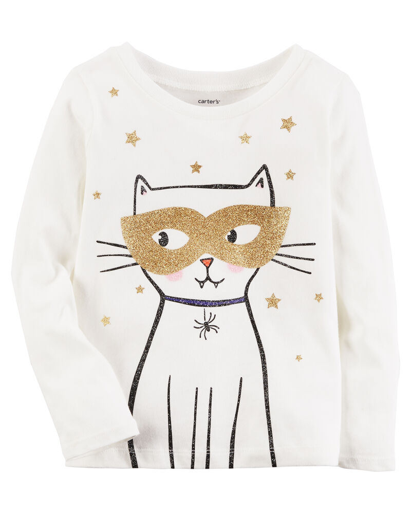 LongSleeve Glitter Cat Graphic Tee