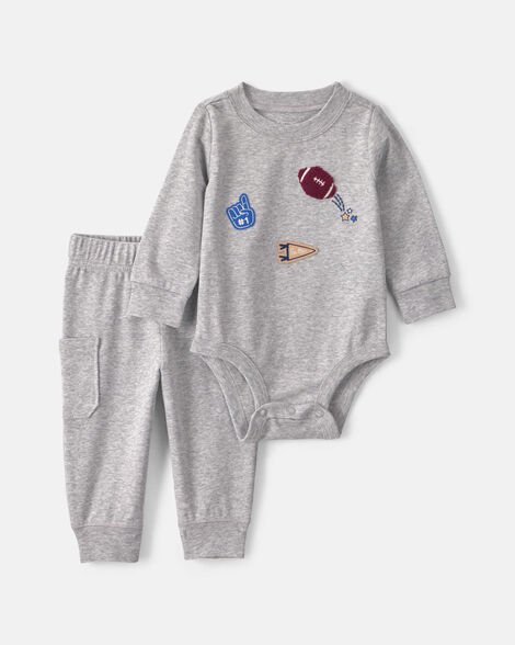baby boy 2-piece varsity long-sleeve bodysuit & pant set - grey