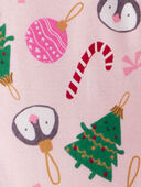 Pink - Baby Girl Christmas Ornament Print 100% Cotton Long-Sleeve 2-Way Zip 1-Piece Pajamas - Pink, Selected