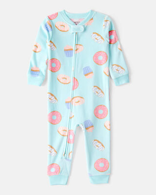 Toddler Girl Unicorn Star 100% Cotton Long-Sleeve 1-Piece Pajamas - Blue
