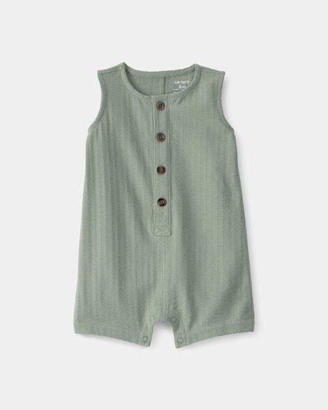 baby boy solid sleeveless romper - green