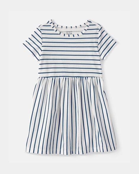 toddler girl striped short-sleeve dress - blue/ivory