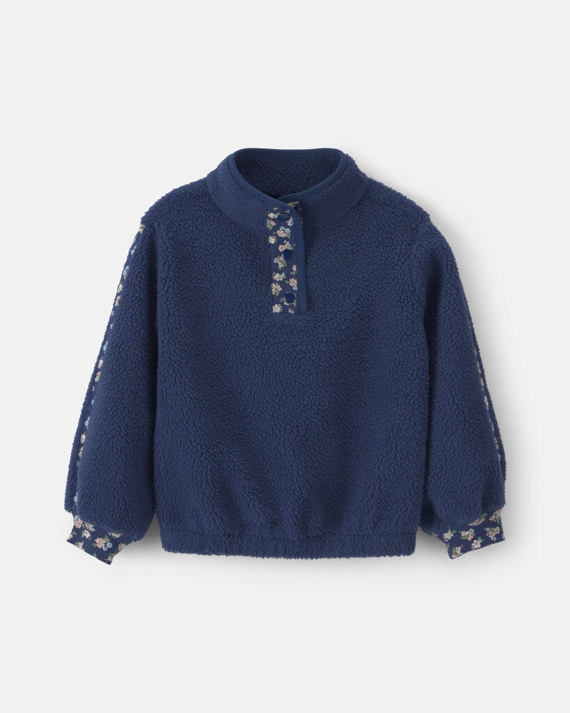 OshKosh B'gosh Toddler Girl Floral Fleece Pullover 12M Navy Blue