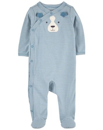 Baby Striped Dog Side-Snap Cotton Sleep & Play Pajamas