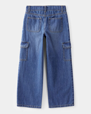 Product image 2 of Kid  High Rise Cargo Denim Jeans - Blue Wash