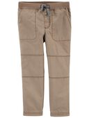 Khaki - Baby Ribbed Waist Stitch Detail Pants, Selected