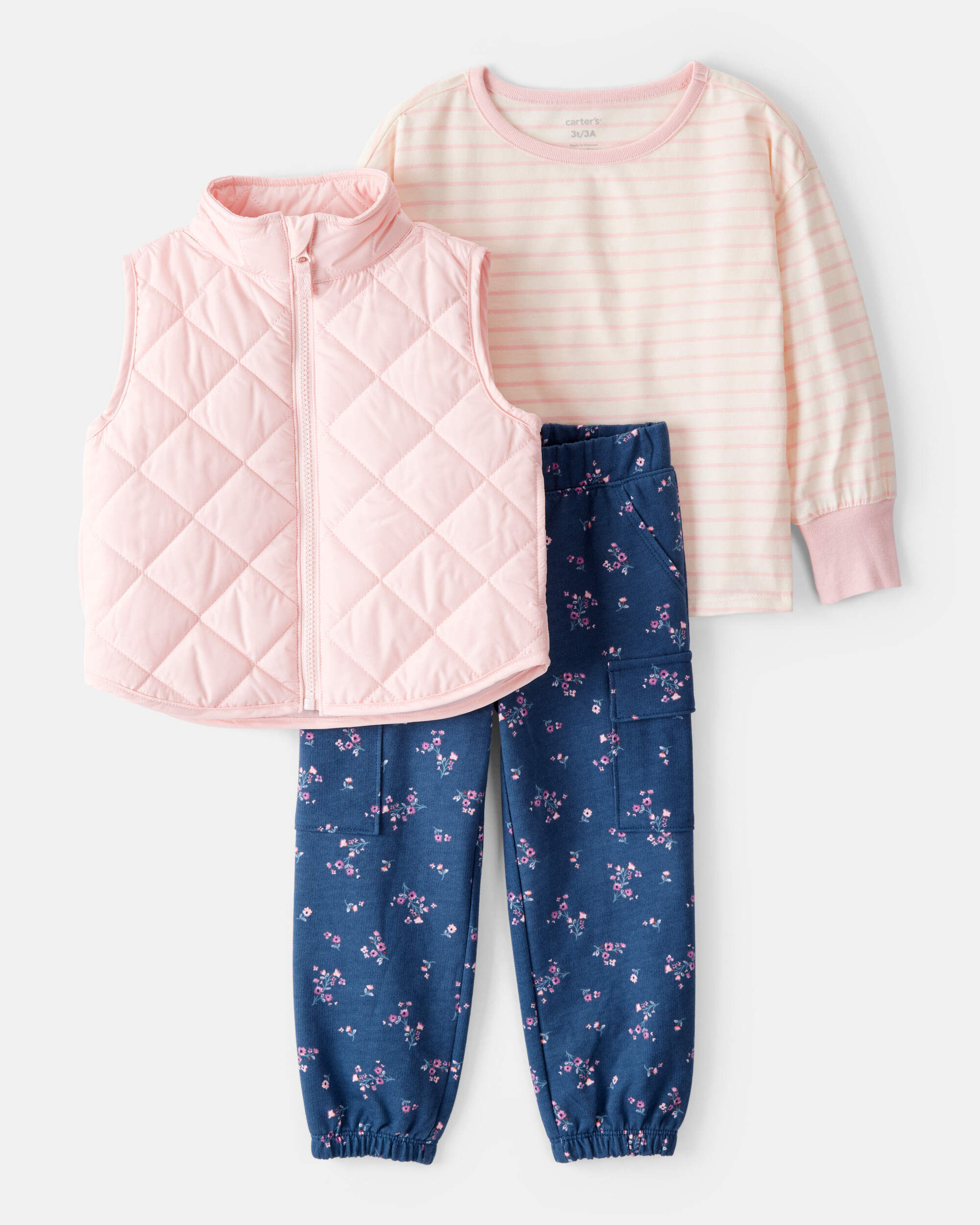 Nina Toddler Girl 3-Piece Long-Sleeve Vest Set - Pink - Carter's