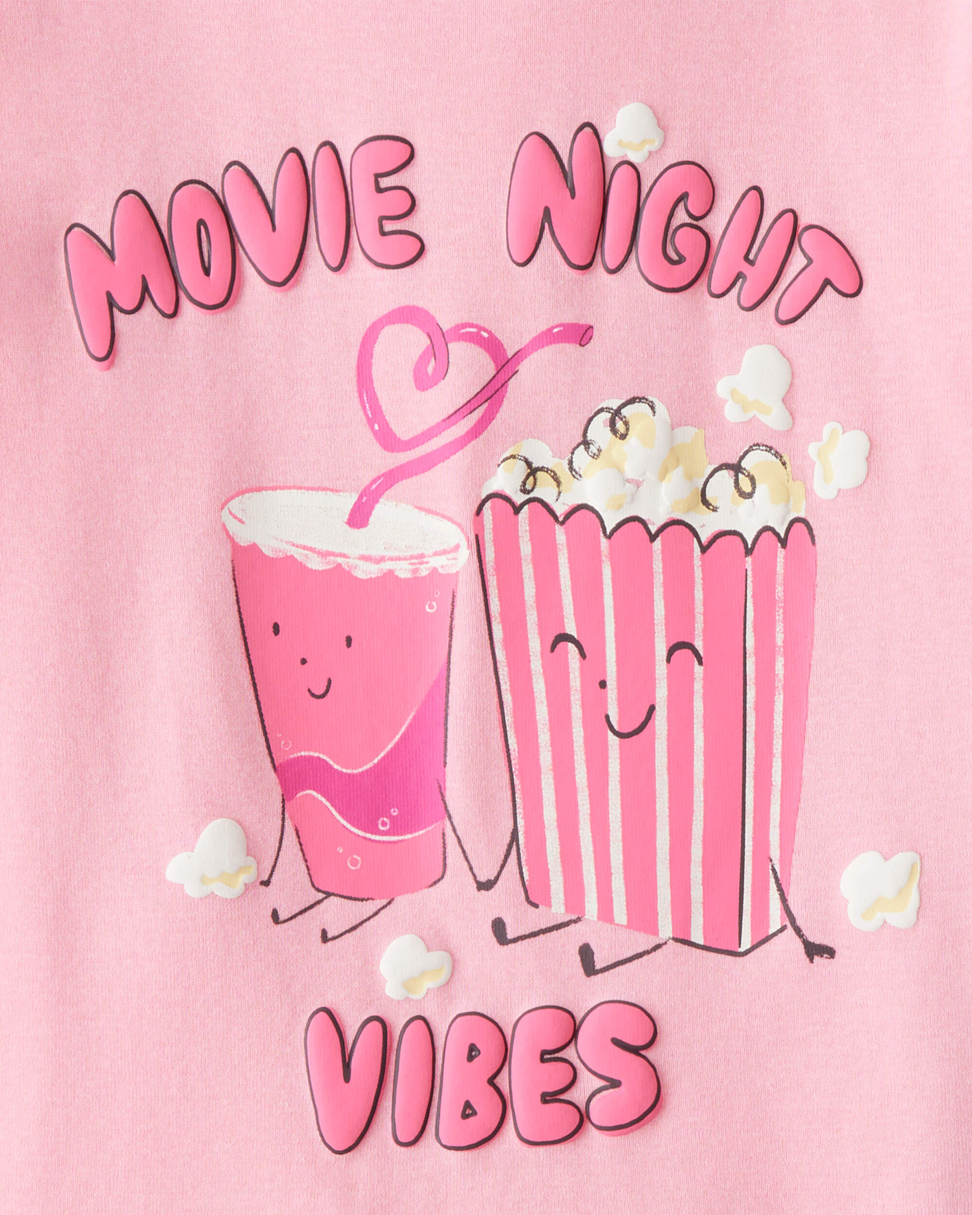 Girls Movie Print 100% Cotton Long-Sleeve 4-Piece Pajamas - Black/Pink