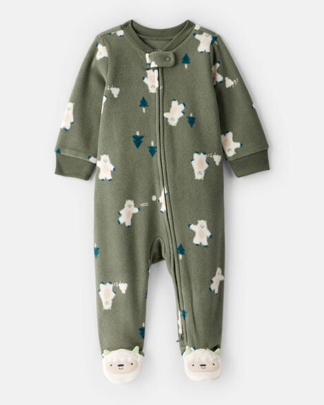 baby boy yeti fleece loose fit 2-way zip sleep & play pajamas - green