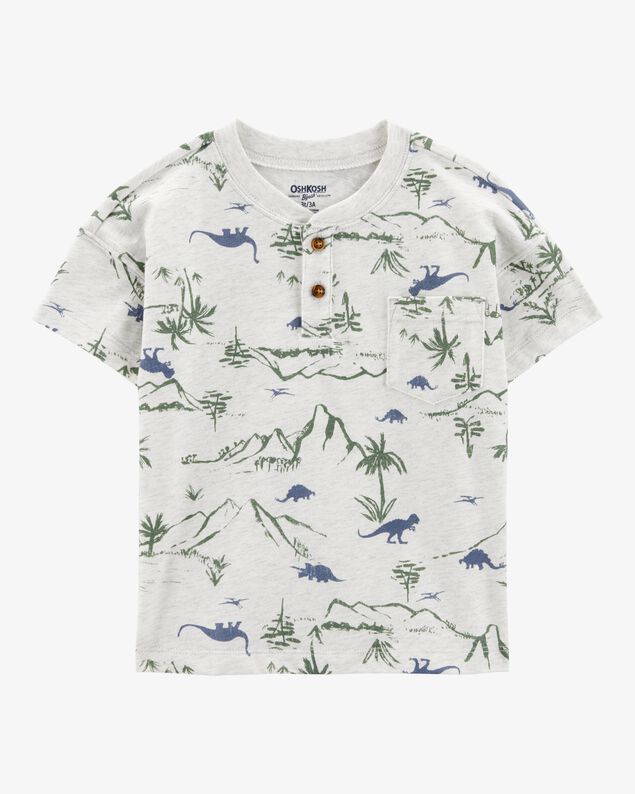 Product image 1 of Toddler Henley Dinosaur Print Shirt - Grey