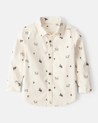 Toddler Boy Western Print Cotton Long-Sleeve Button-Down Shirt - Ivory