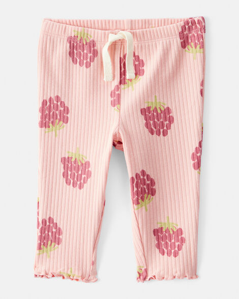 baby girl raspberry print cotton pull-on pants - pink