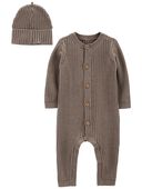 Brown - Baby 2-Piece Sweater Jumpsuit & Cap Set, Selected