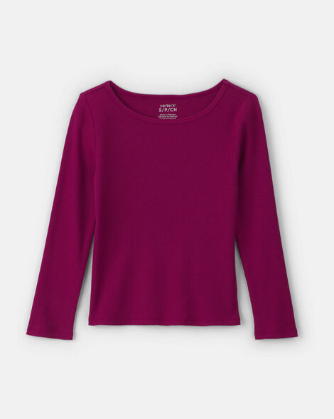girls long-sleeve ribbed top - burgundy