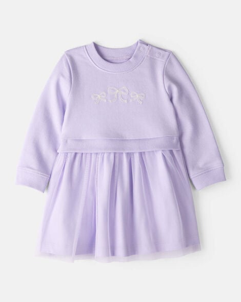Product image 1 of Baby Girl Bow Print Tulle Cotton Dress - Purple