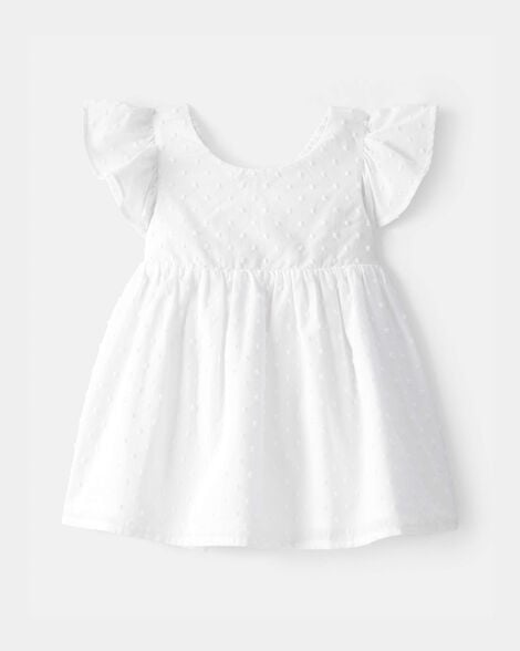 Baby Girl Swiss Dot Ruffle Dress - White