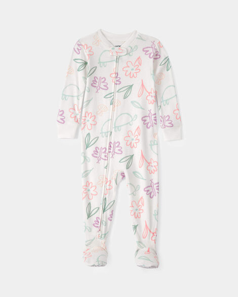 baby girl floral 100% cotton snug fit 1-piece pajama - white