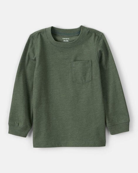 toddler boy long-sleeve pocket tee - dark green
