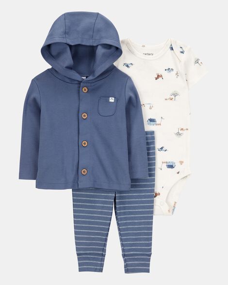 baby barn print 3-piece cardigan set - navy/white