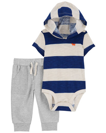 Baby 2-Piece Striped Hooded Bodysuit Pant Set