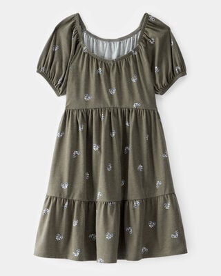 Product image 1 of Kid Floral Tiered Puff Sleeve Dress - Green