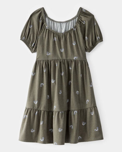 Product image 1 of Kid Floral Tiered Puff Sleeve Dress - Green