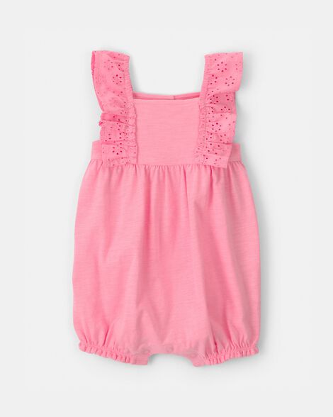 baby girl eyelet sleeveless romper - pink