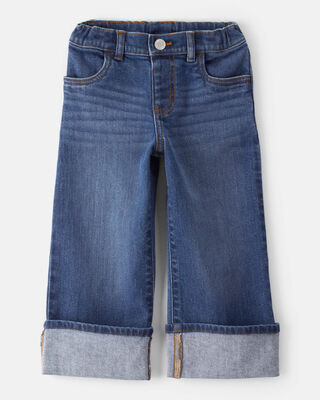 Toddler  Heart Embroidered Iconic Denim Wide Leg Jeans - Cowboy Wash