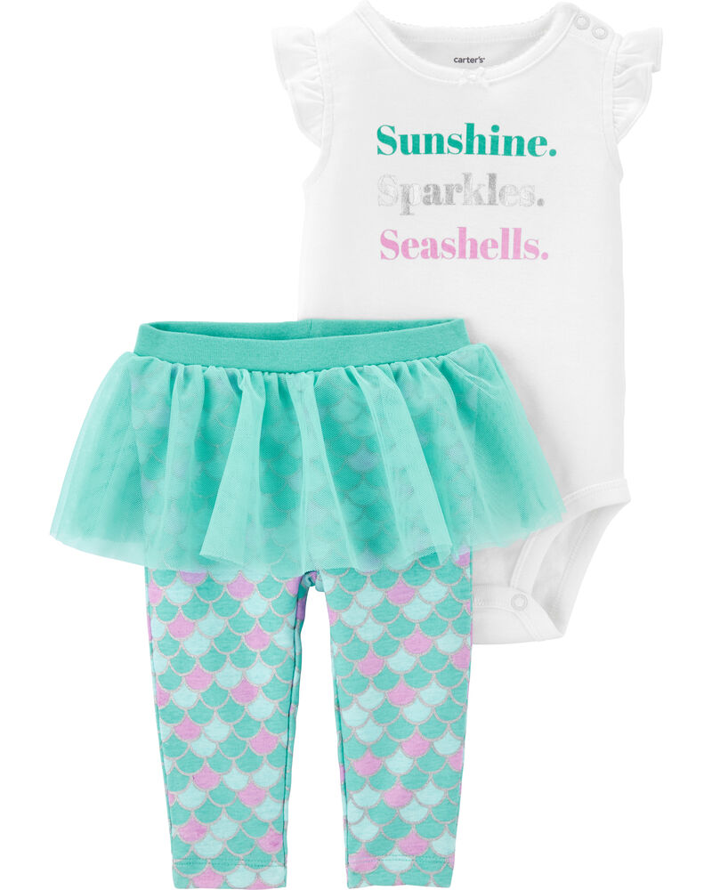 2Piece Mermaid Bodysuit & Tutu Pant Set