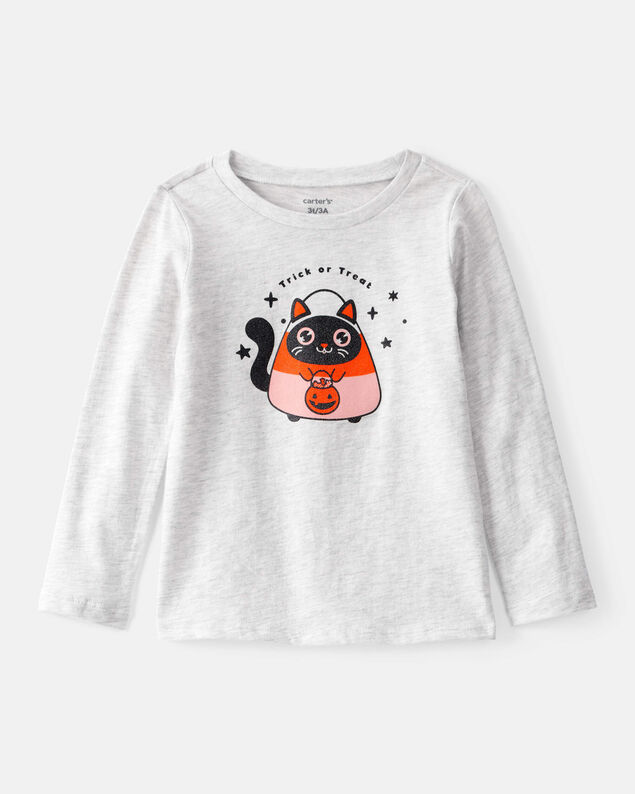 Product image 1 of Toddler Girl Halloween Cat Long-Sleeve Graphic Tee - Grey