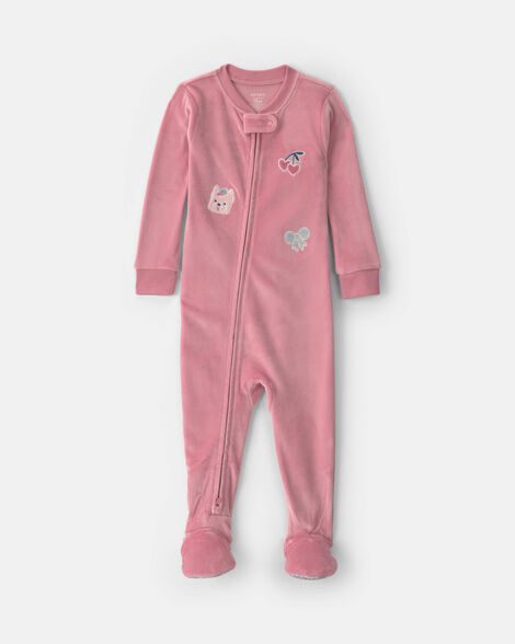 toddler girl 1-piece icon dreamplush snug fit footed pajama - pink