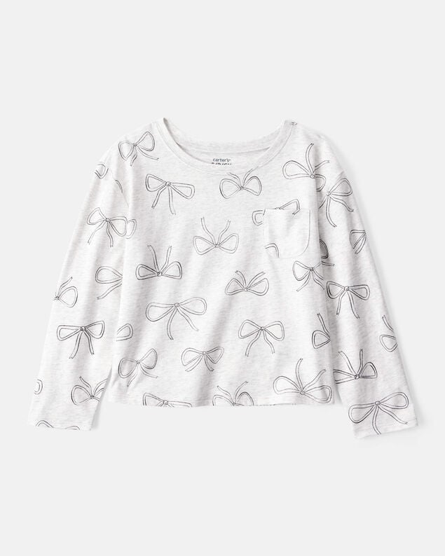 Product image 1 of Girls Bow Print Long-Sleeve Top - Grey