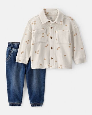 Baby 2-Piece Team Champ Tee & Overall Set - Ivory/Olive