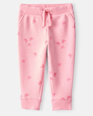 Product image 1 of Baby Butterfly Print Fleece Drawstring Joggers - Pink