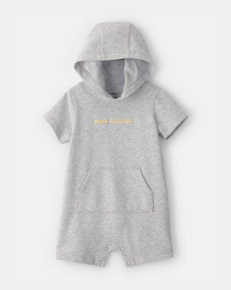 baby boy 'main squeeze' short-sleeve hooded romper - grey