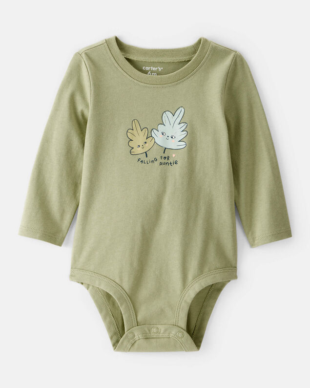 Product image 1 of Baby Girl Auntie Cotton Long-Sleeve Graphic Bodysuit - Green