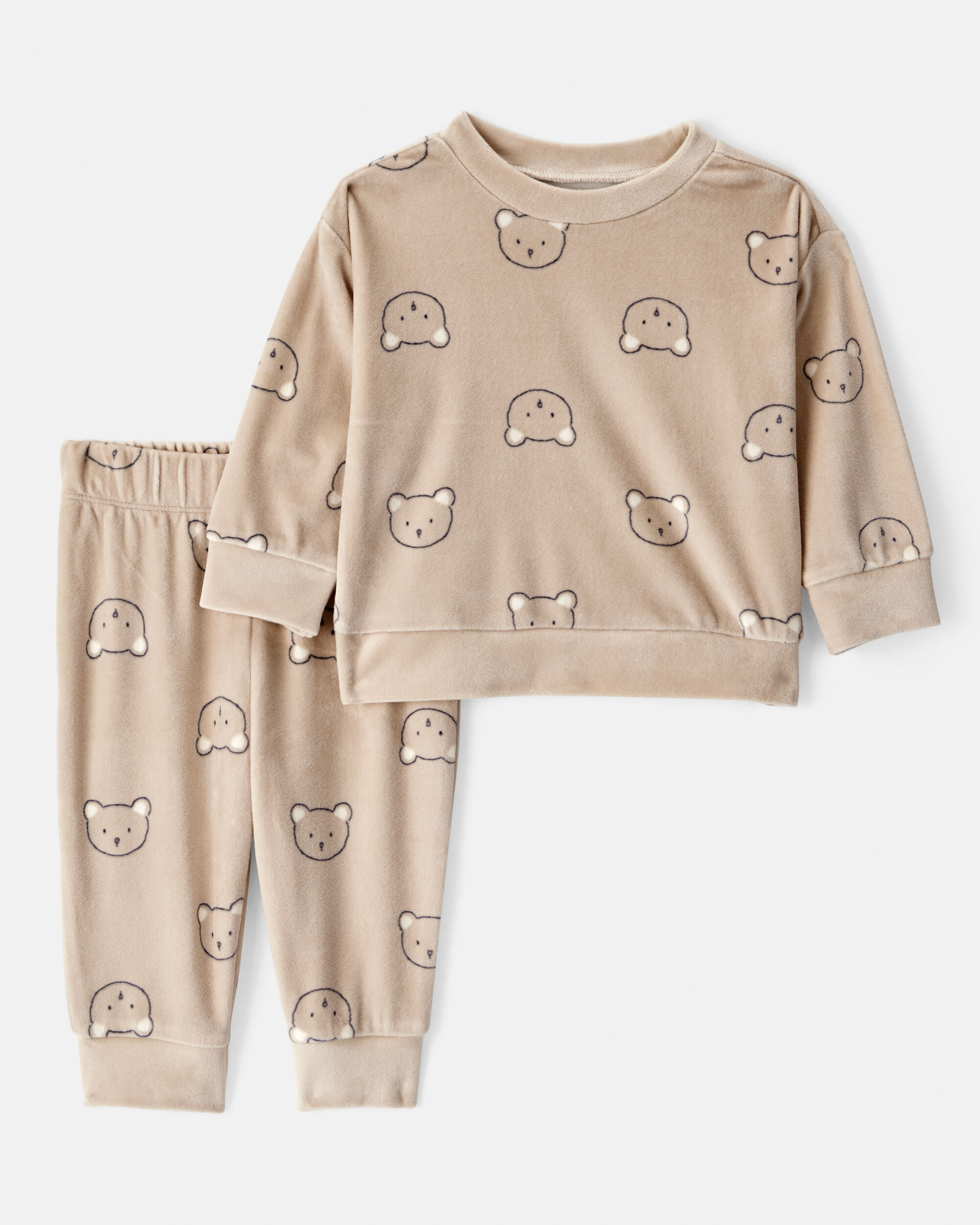 Baby Boy 2-Piece Bear Print Velour Sweatshirt & Pant Set - Brown