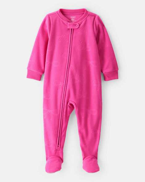 toddler girl bow loose fit long-sleeve 1-piece pajamas - pink