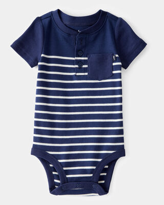 Product image 1 of Baby Ribbed Striped Button Down  Short-Sleeve Bodysuit - Navy