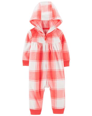Baby Plaid Hooded Zip-Up Fleece Jumpsuit