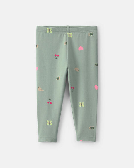 baby girl butterfly pull-on stretch leggings - green
