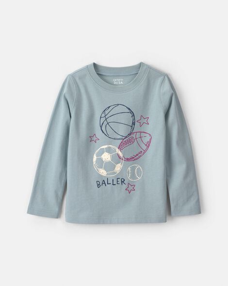 toddler boy 'baller' basketball long-sleeve graphic tee - blue
