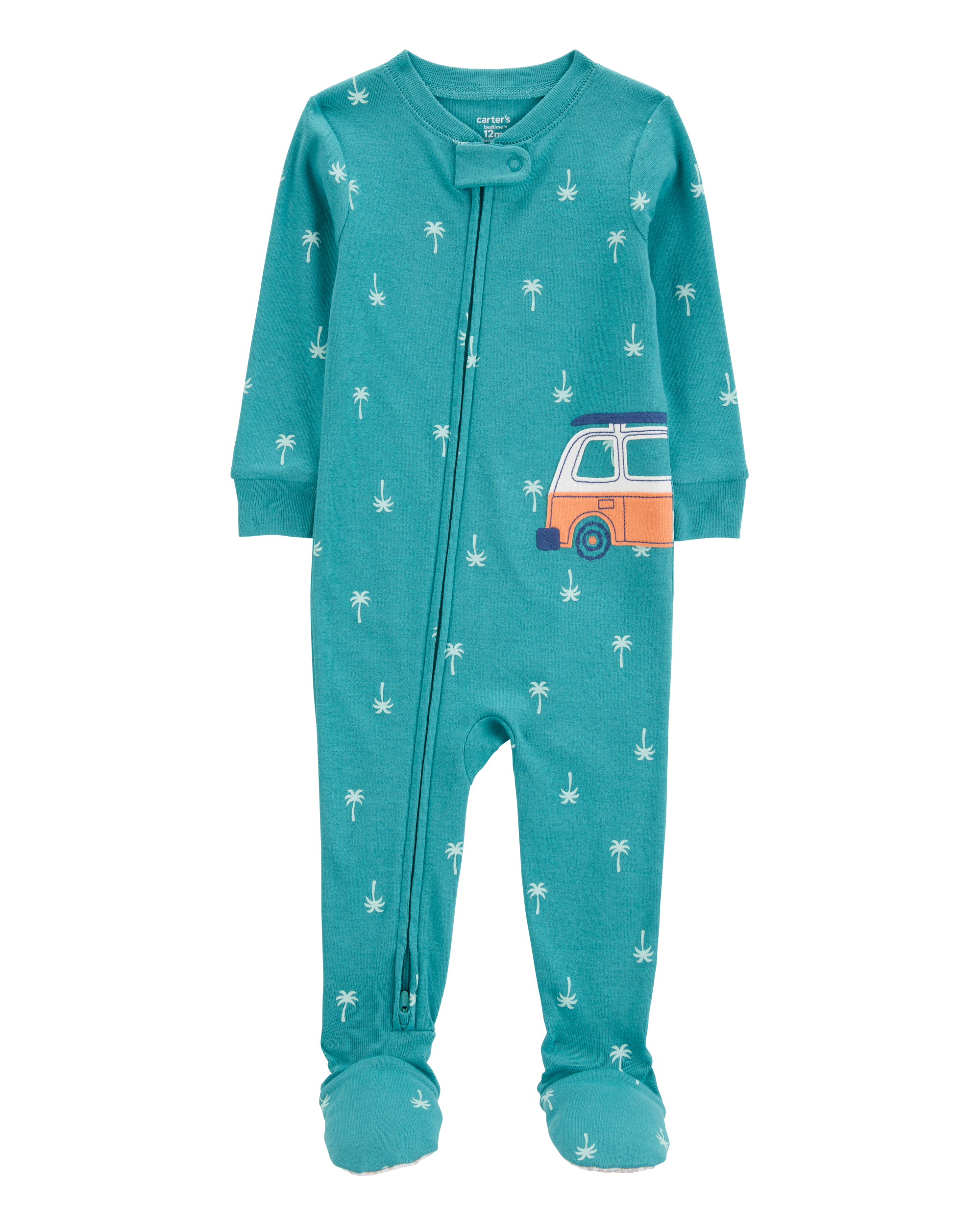 Baby Boy Car Polka Dot Snug Fit Cotton Footie 1-Piece Pajamas - Turquoise