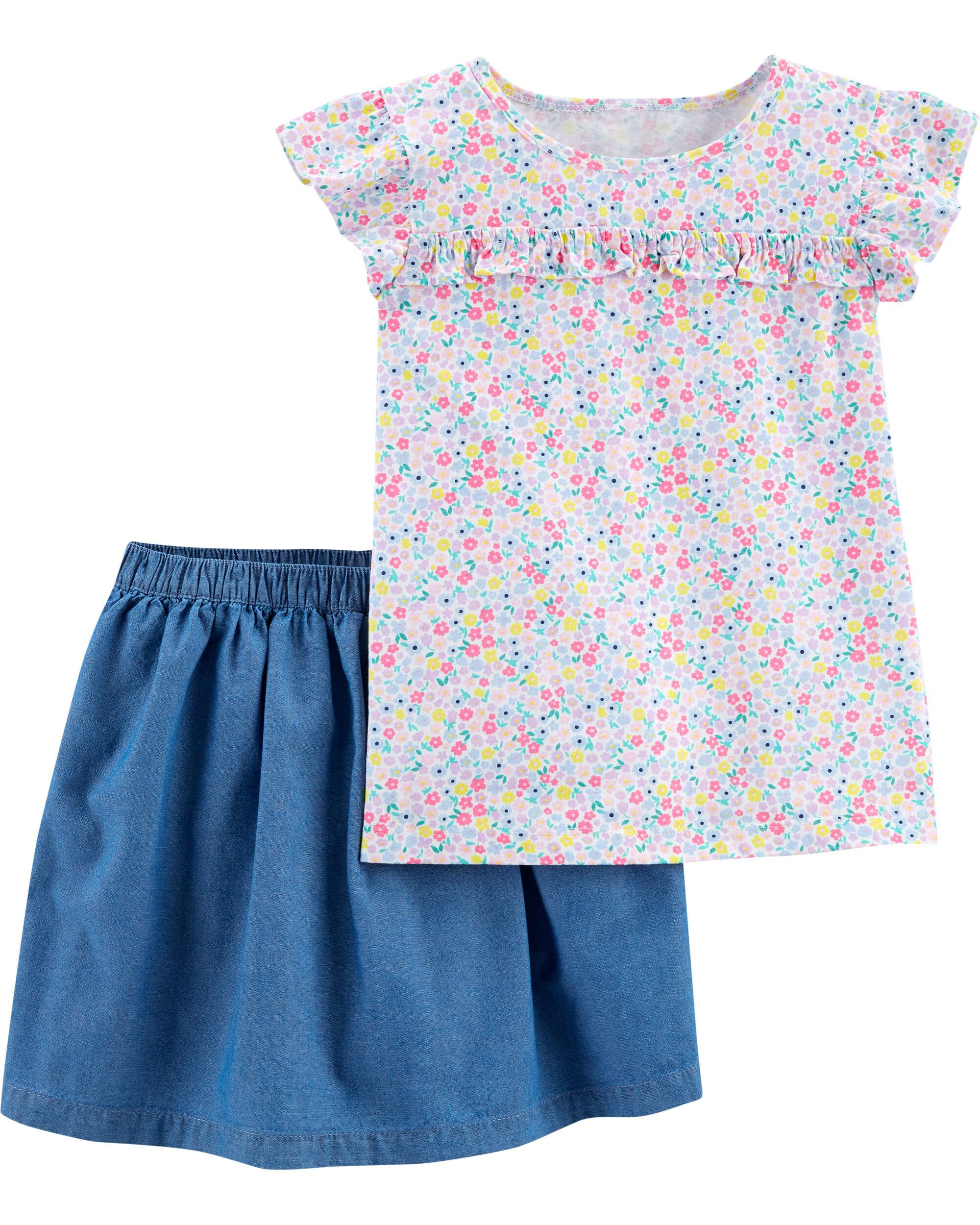 baby girl carter's floral tee & chambray shortalls set