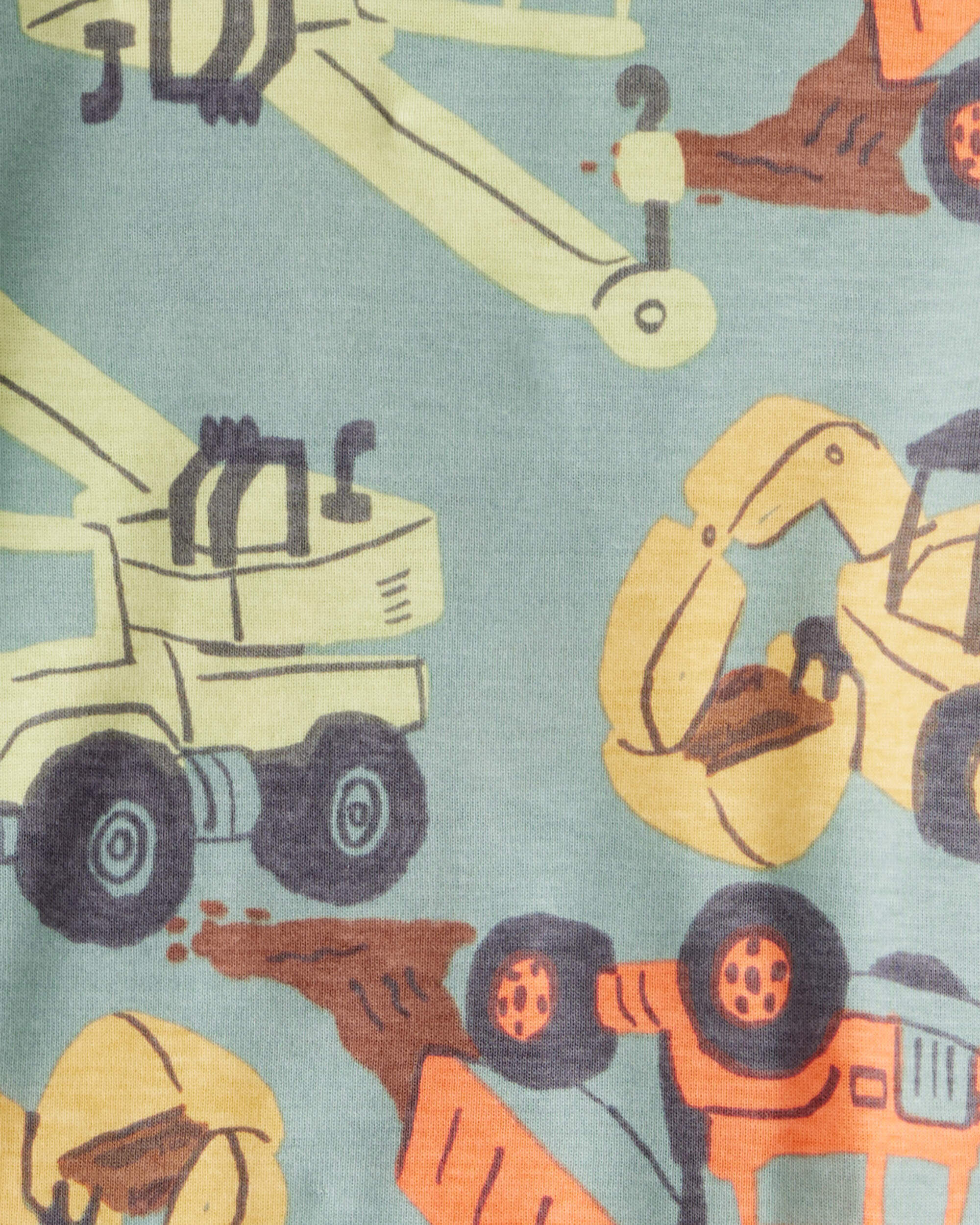Toddler Boy Construction Print 100% Cotton Long-Sleeve 4-Piece Pajamas - Blue/Navy/White