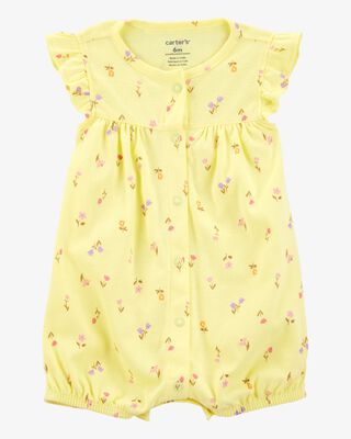 Product image 1 of Baby Floral Short-Sleeve Cotton Romper - Yellow